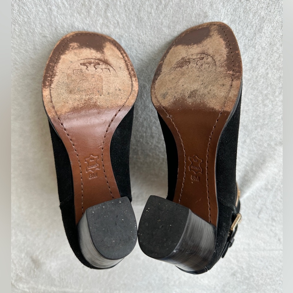Tory Burch Robynne Black Suede Heel Boots‎ with Gold Buckle Size 8 M - Picture 11 of 12